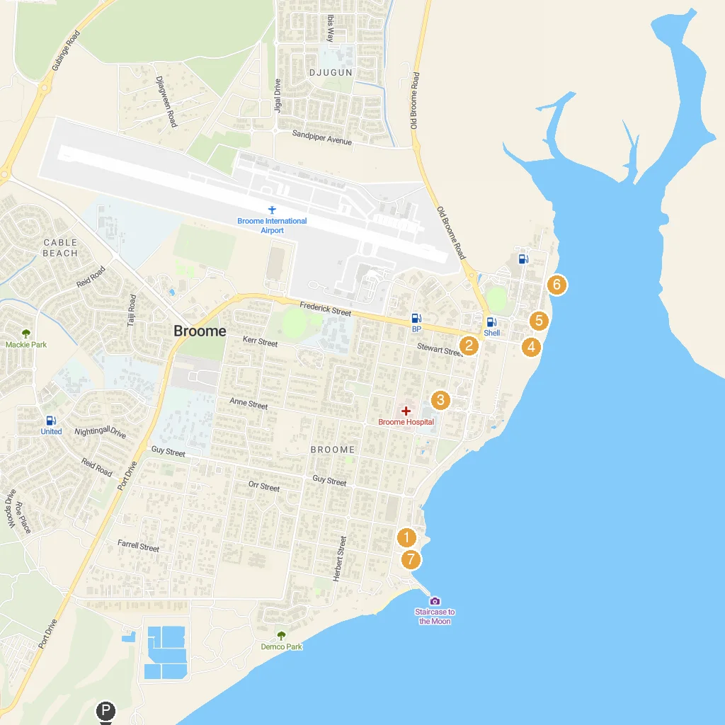 Kimberley Coast, Western Australia, Australia map with numbered points of interest