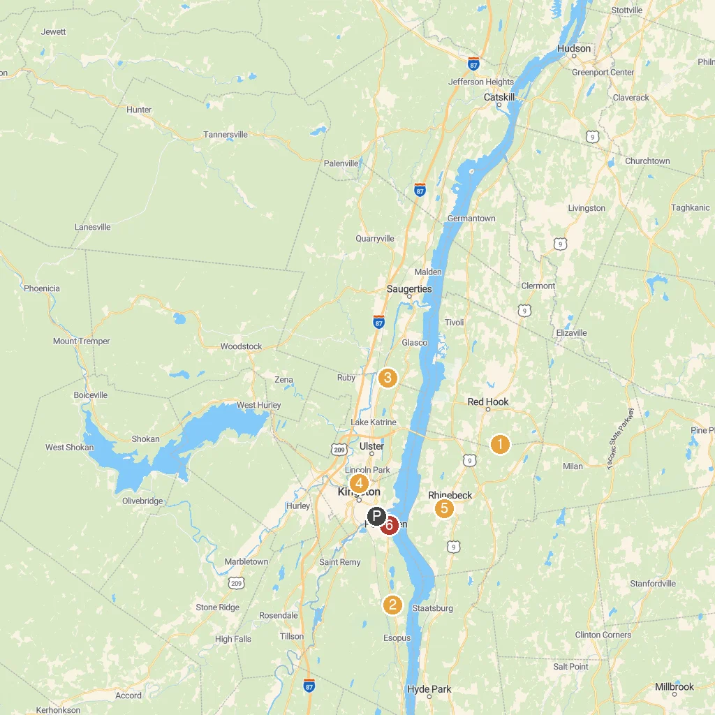 Kingston, New York, USA map with numbered points of interest