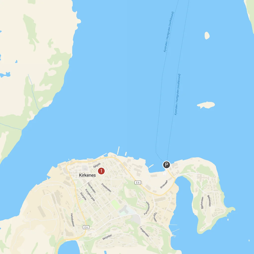 Kirkenes, Finnmark, Norway map with numbered points of interest