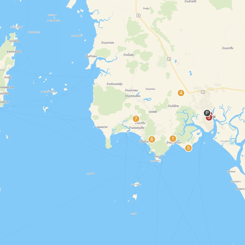 Koh Lanta, Krabi, Thailand map with numbered points of interest