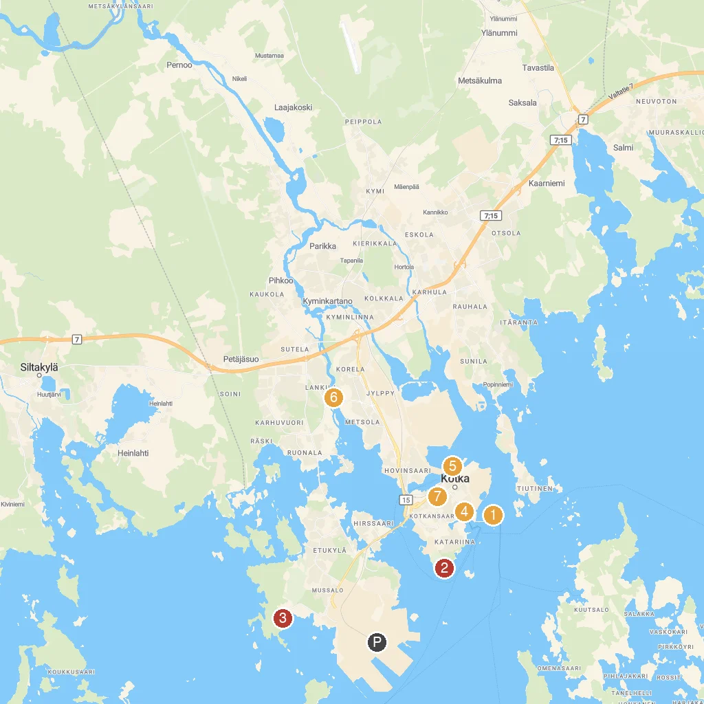 Kotka, South Finland, Finland map with numbered points of interest