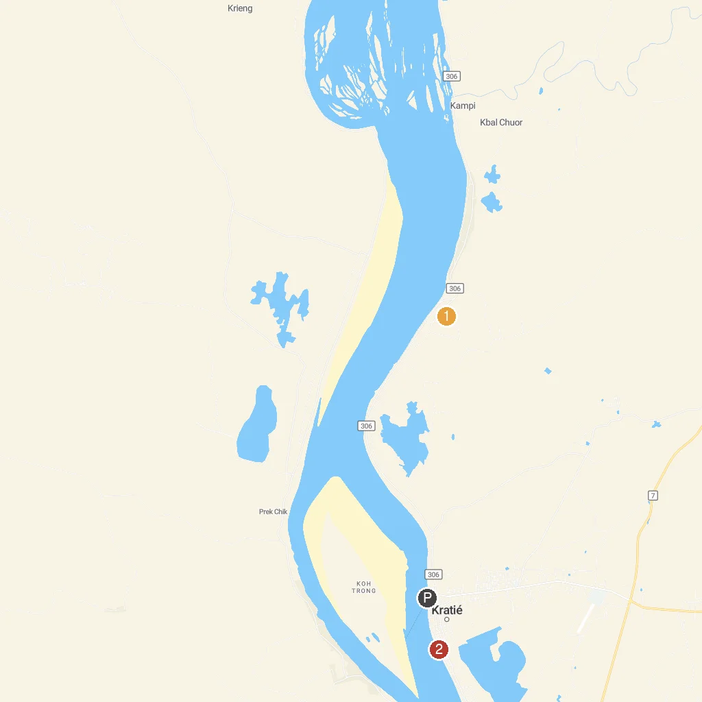 Kratie, Kratie Province, Cambodia map with numbered points of interest