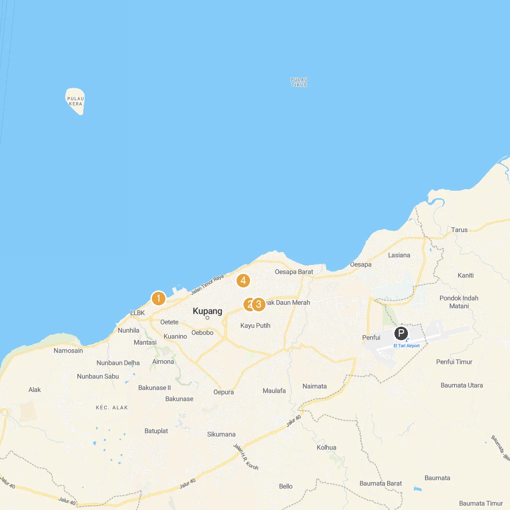 Kupang, West Timor, Indonesia map with numbered points of interest
