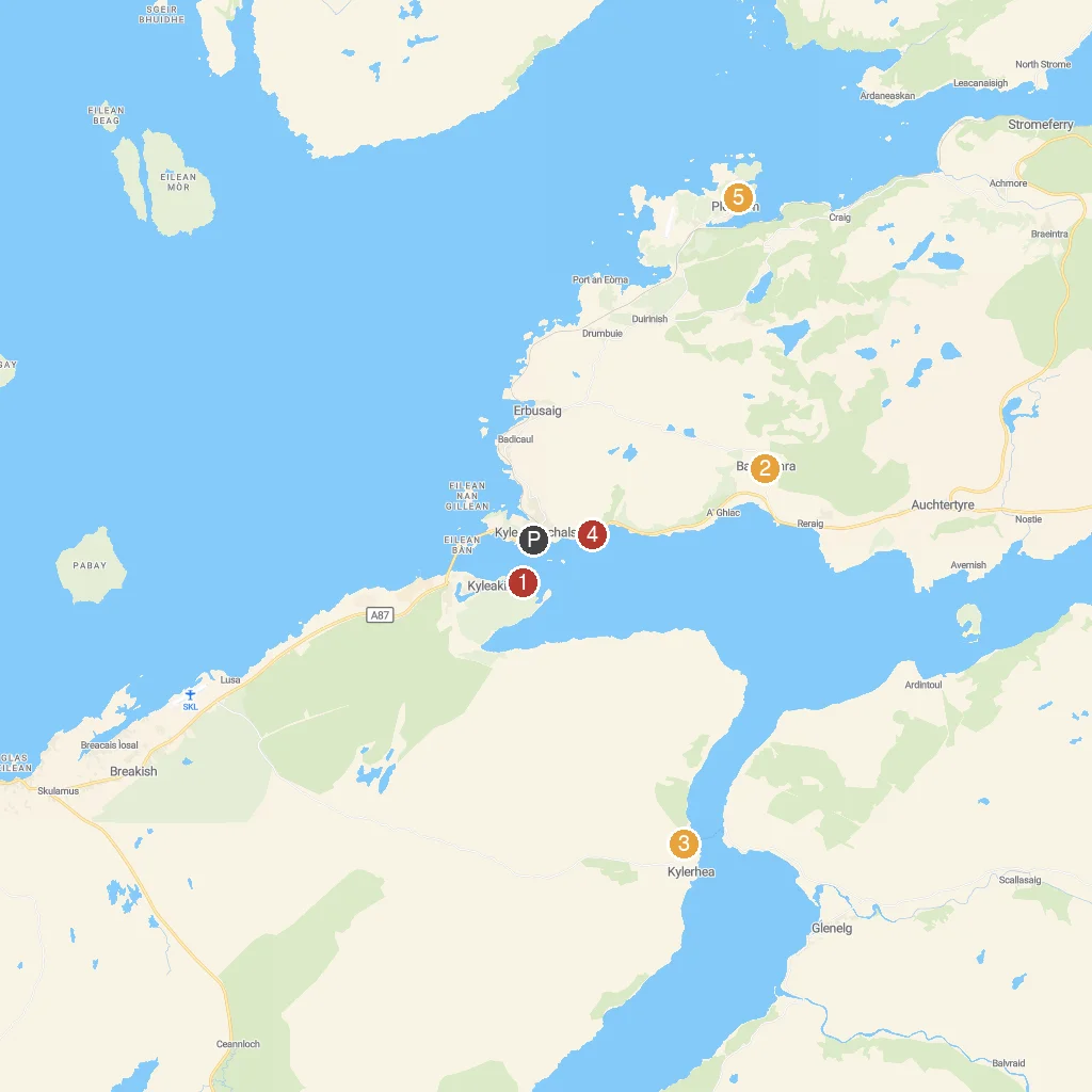 Kyle of Lochalsh, Scottish Highlands, Scotland map with numbered points of interest