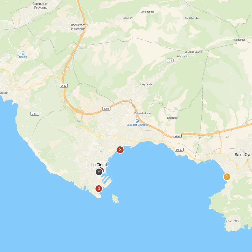 La Ciotat, Provence, France map with numbered points of interest