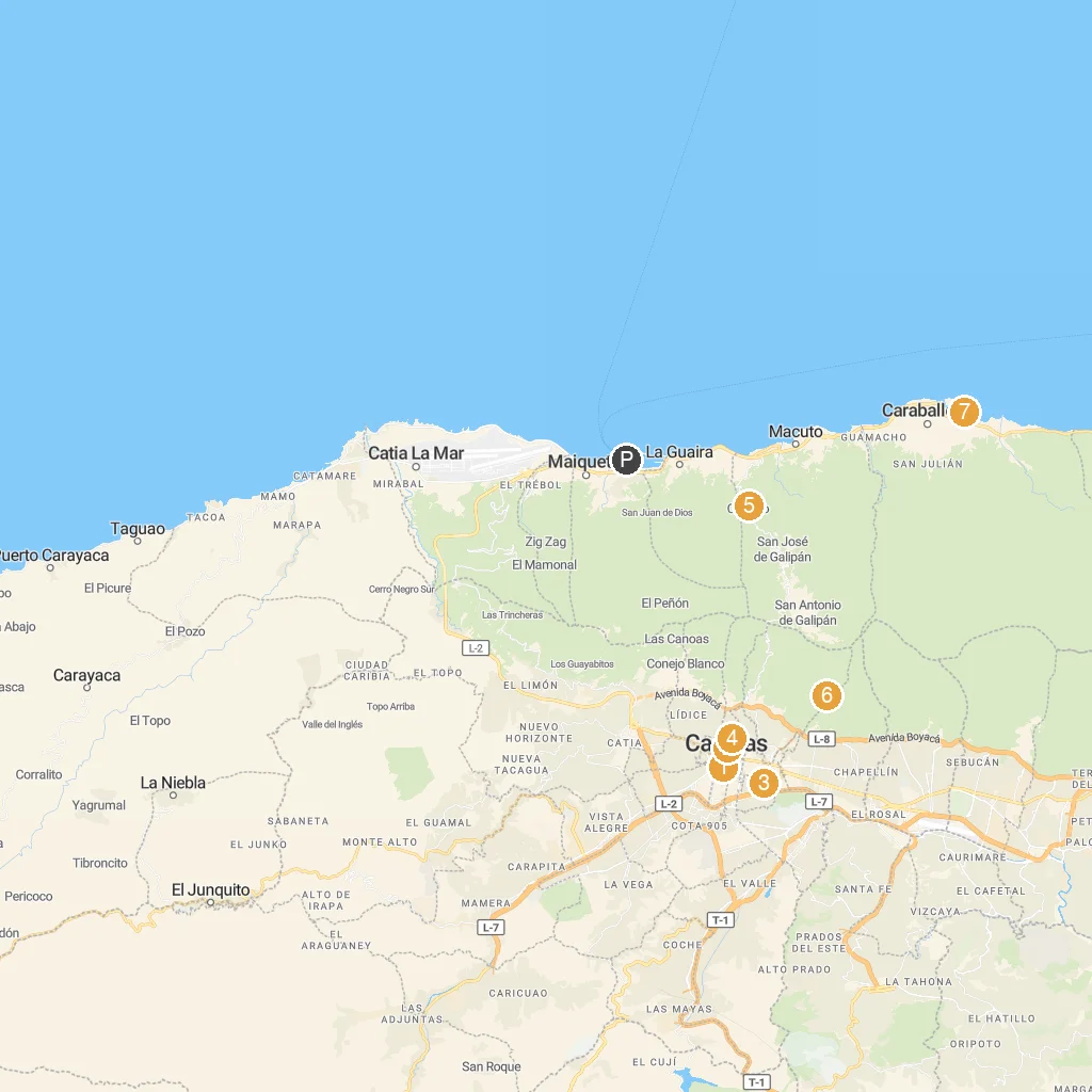 La Guaira, La Guaira State, Venezuela map with numbered points of interest