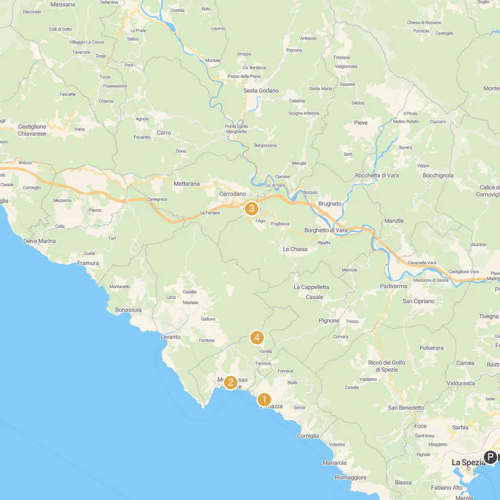 La Spezia, Liguria, Italy map with numbered points of interest