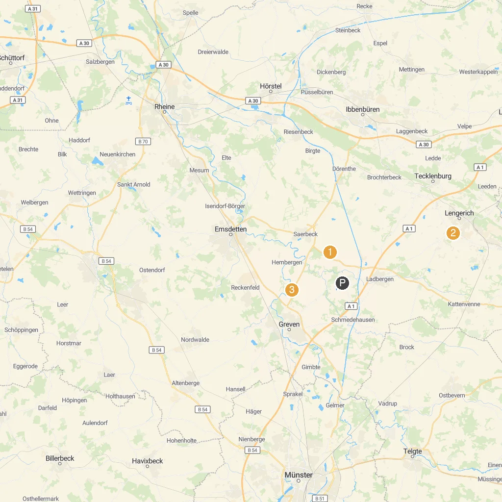 Ladbergen, North Rhine-Westphalia, Germany map with numbered points of interest