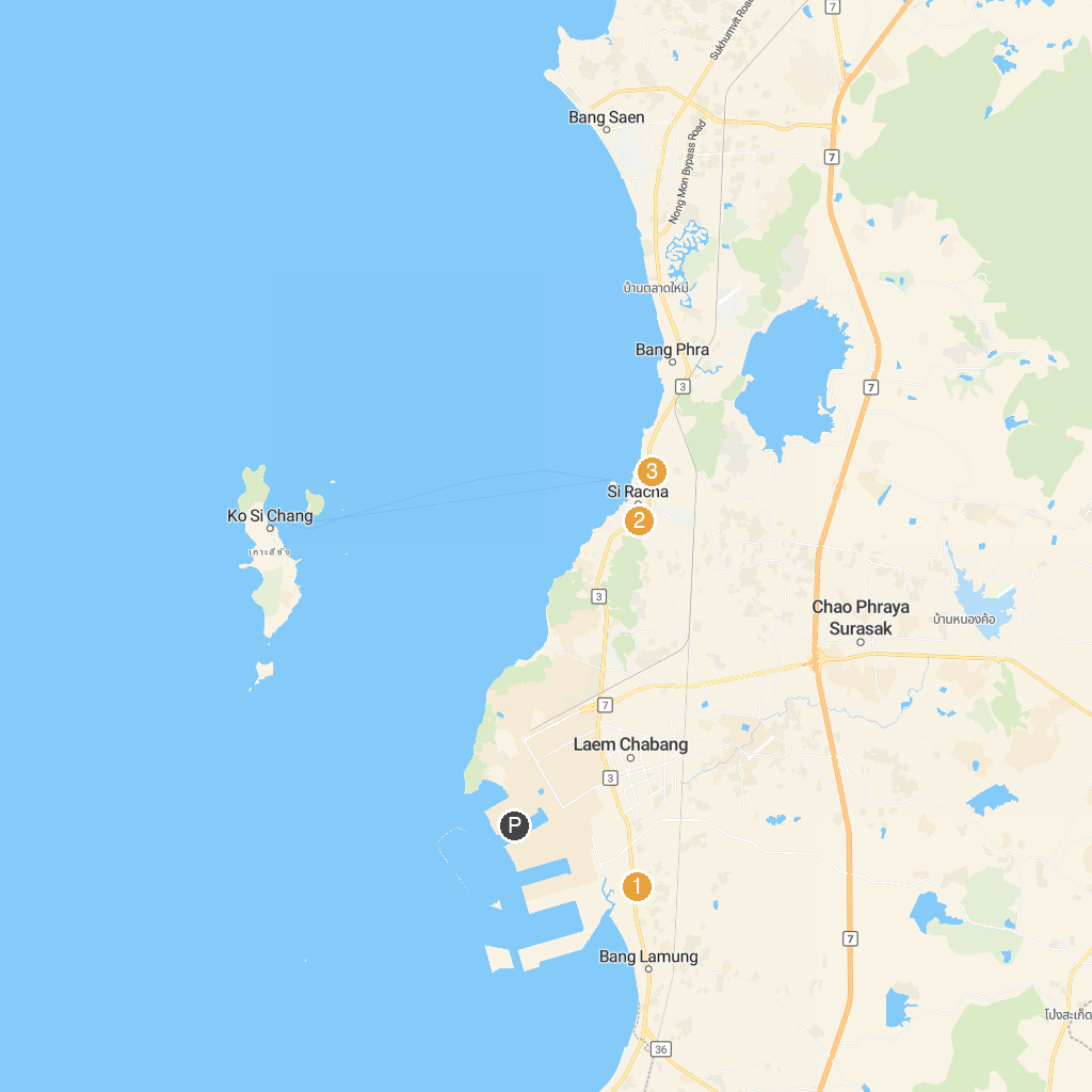 Laem Chabang, Chonburi, Thailand map with numbered points of interest