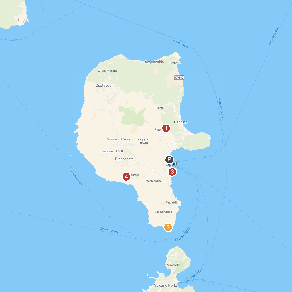 Lipari, Aeolian Islands, Italy map with numbered points of interest