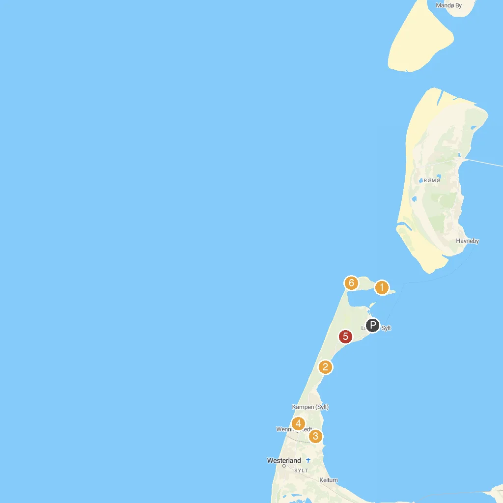 List auf Sylt, Schleswig-Holstein, Germany map with numbered points of interest