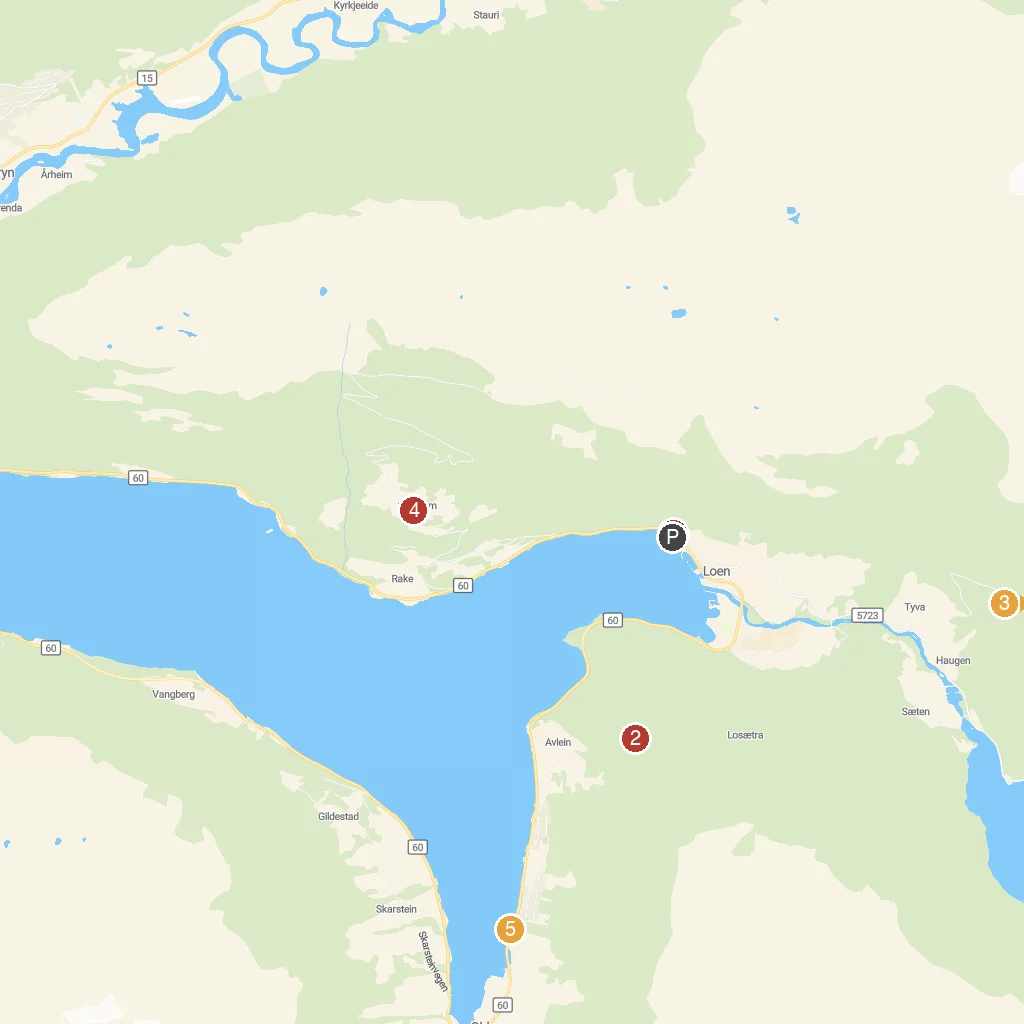 Loen, Vestland, Norway map with numbered points of interest