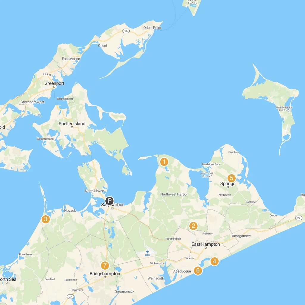 Long Island, New York, USA map with numbered points of interest