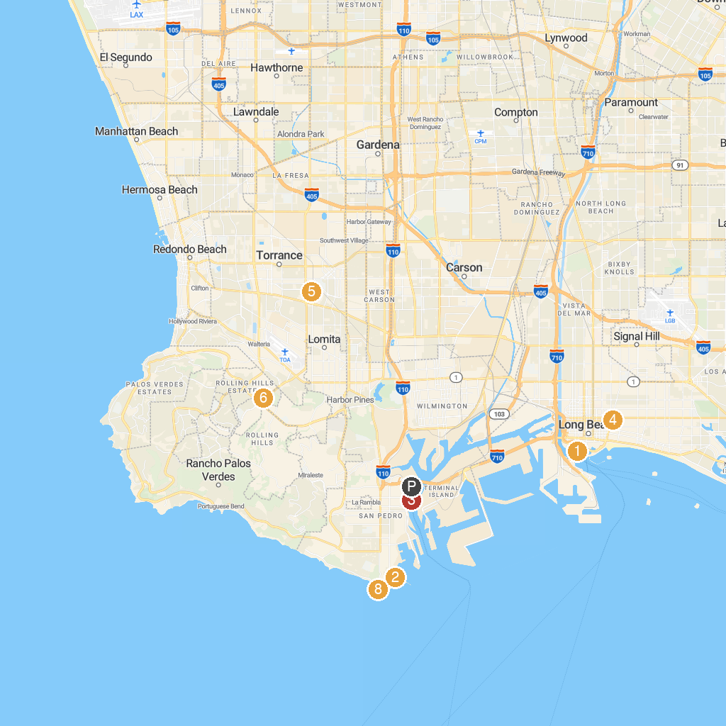 Los Angeles, California, USA map with numbered points of interest