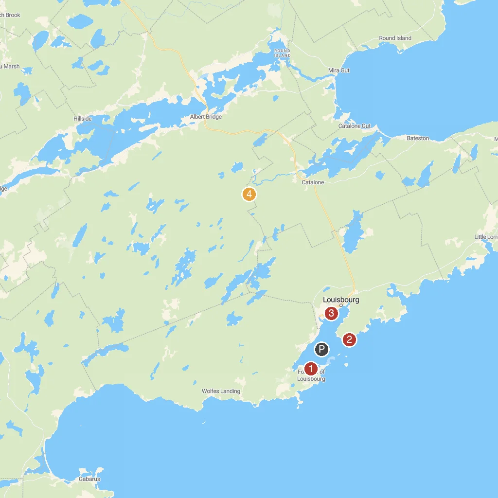 Louisbourg, Nova Scotia, Canada map with numbered points of interest