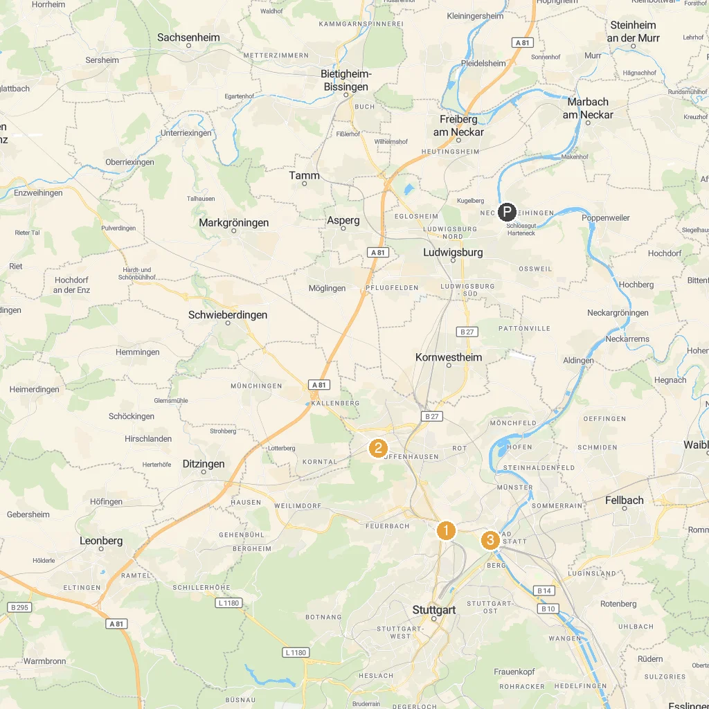 Ludwigsburg, Baden-Württemberg, Germany map with numbered points of interest