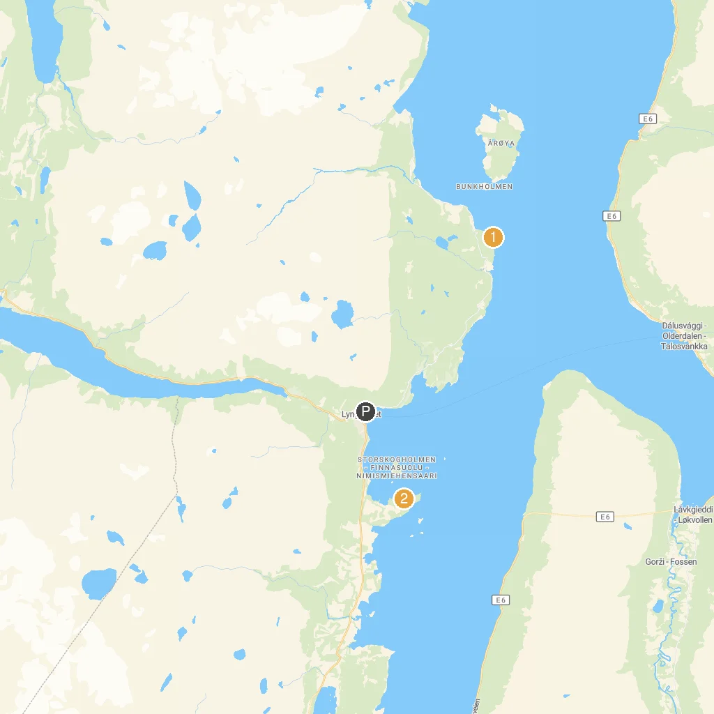Lyngseidet, Troms, Norway map with numbered points of interest