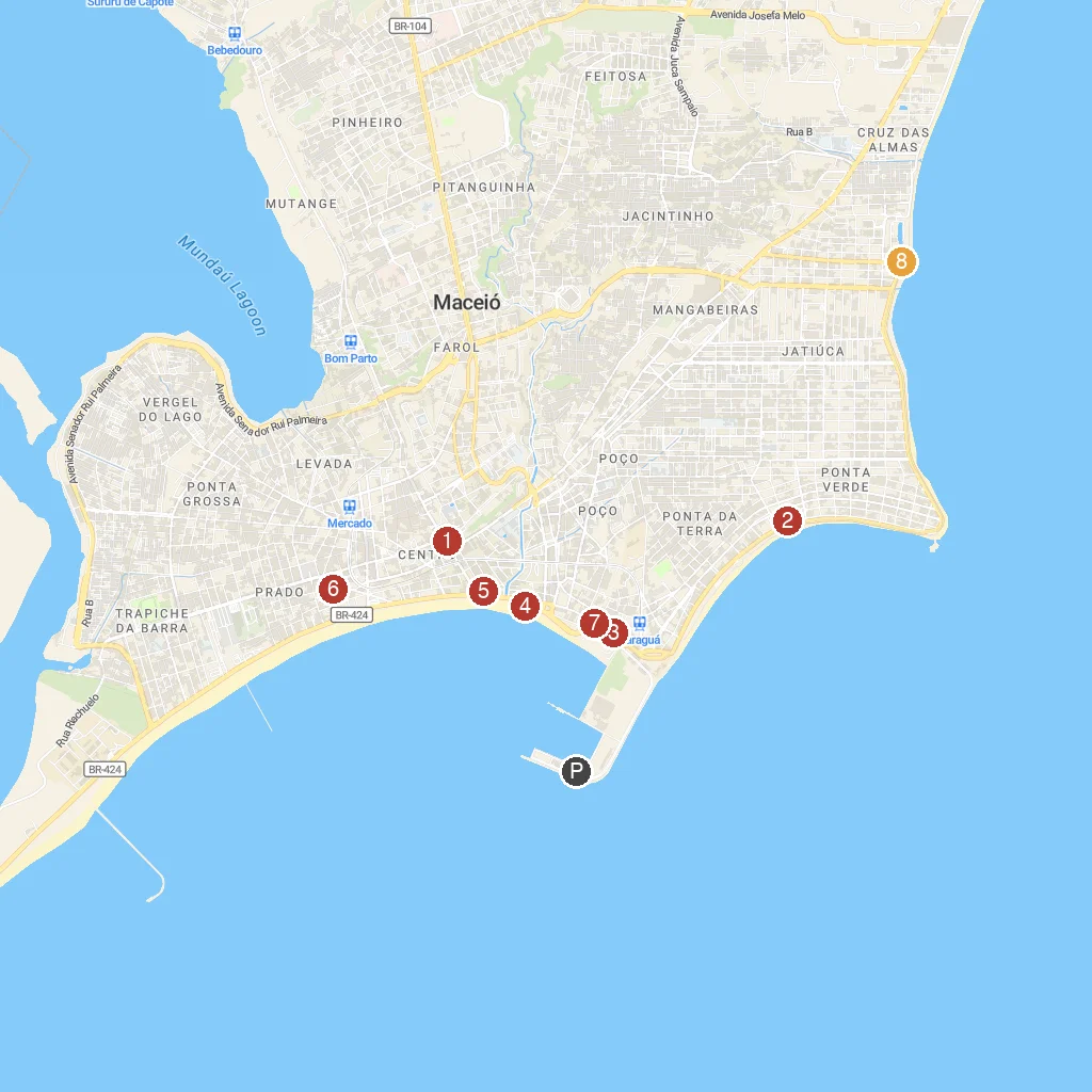 Maceio, Brazil map with numbered points of interest