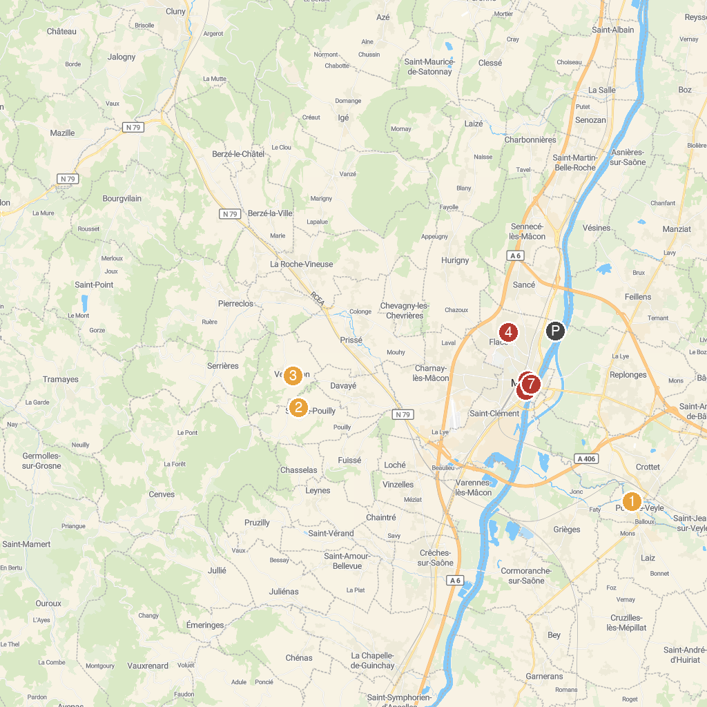 Mâcon, France map with numbered points of interest