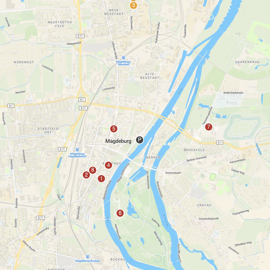 Magdeburg, Saxony-Anhalt, Germany map with numbered points of interest
