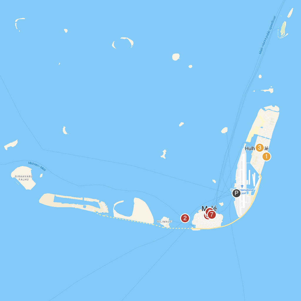 Malé, Maldives map with numbered points of interest