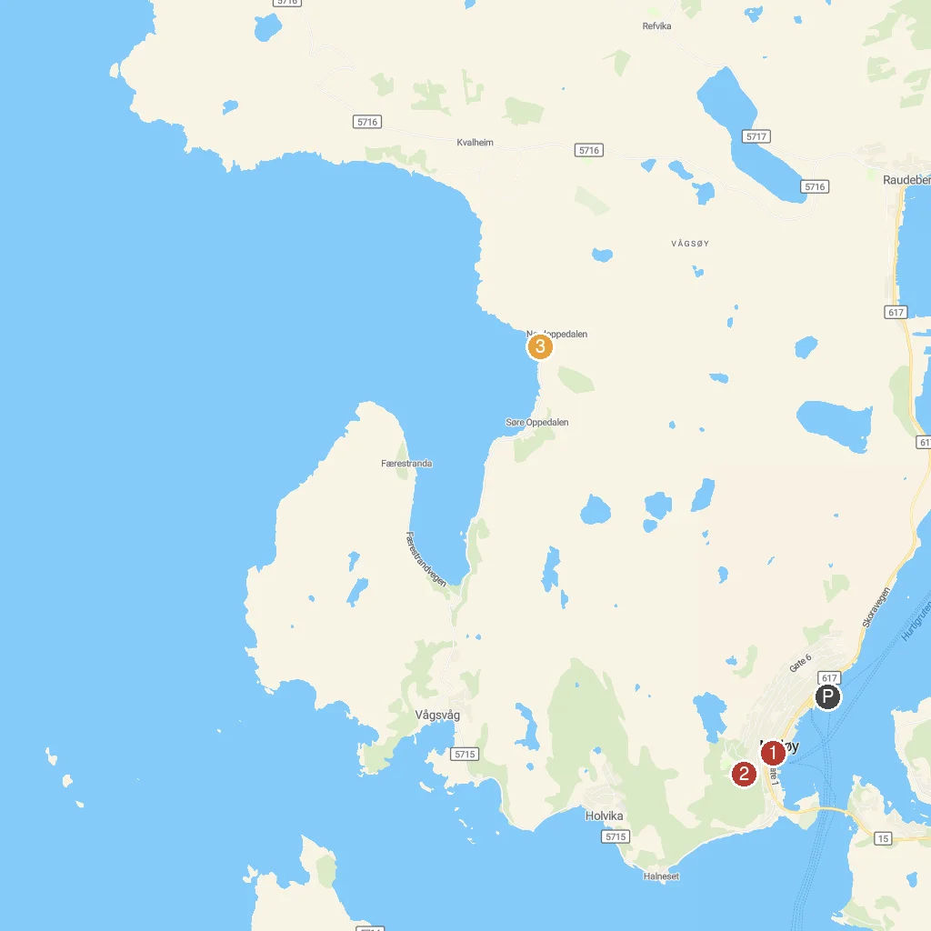 Måløy, Vestland, Norway map with numbered points of interest