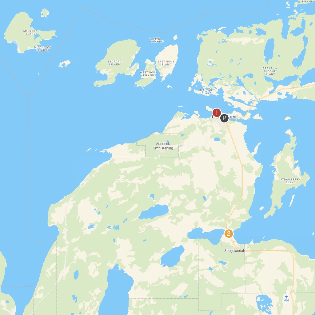 Little Current, Manitoulin Island, Ontario, Canada map with numbered points of interest