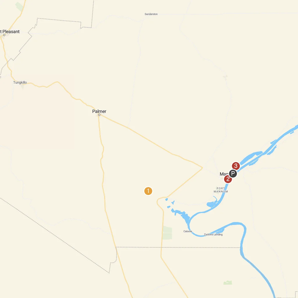 Mannum, South Australia, Australia map with numbered points of interest