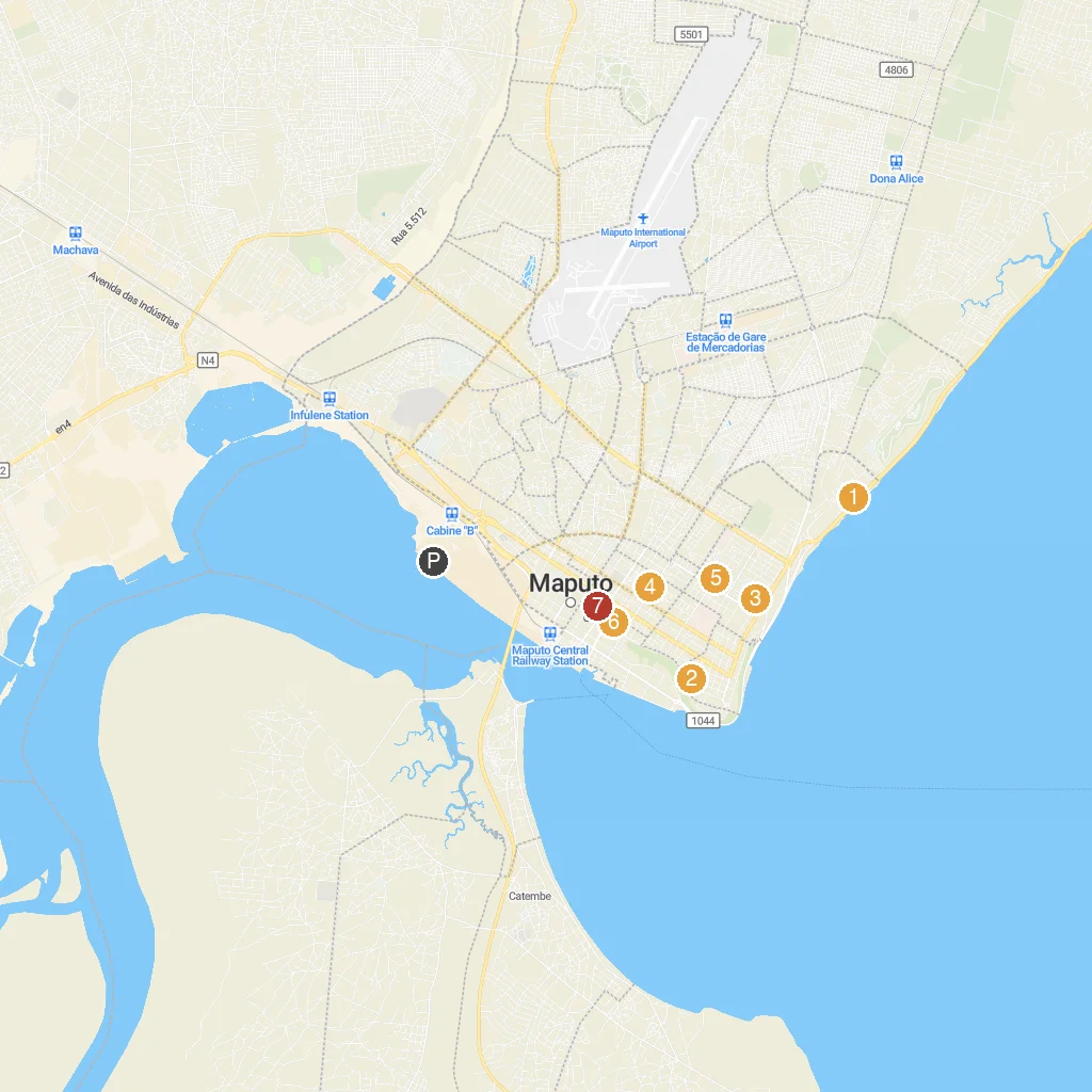 Maputo, Maputo Province, Mozambique map with numbered points of interest