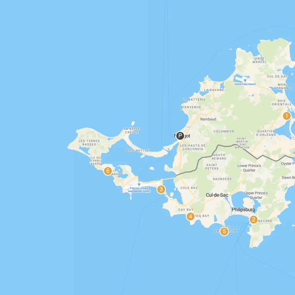 Marigot, Saint Martin, France map with numbered points of interest