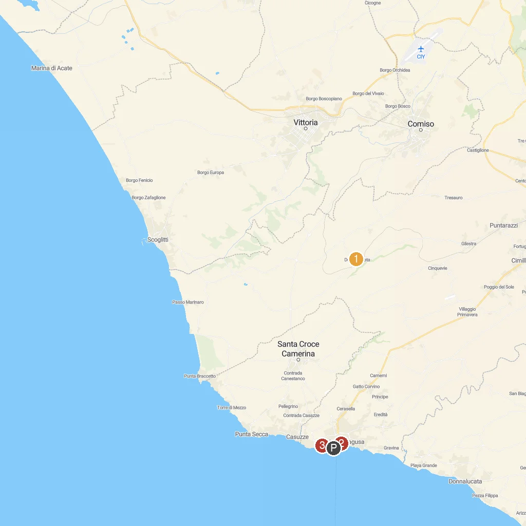 Marina di Ragusa, Sicily, Italy map with numbered points of interest
