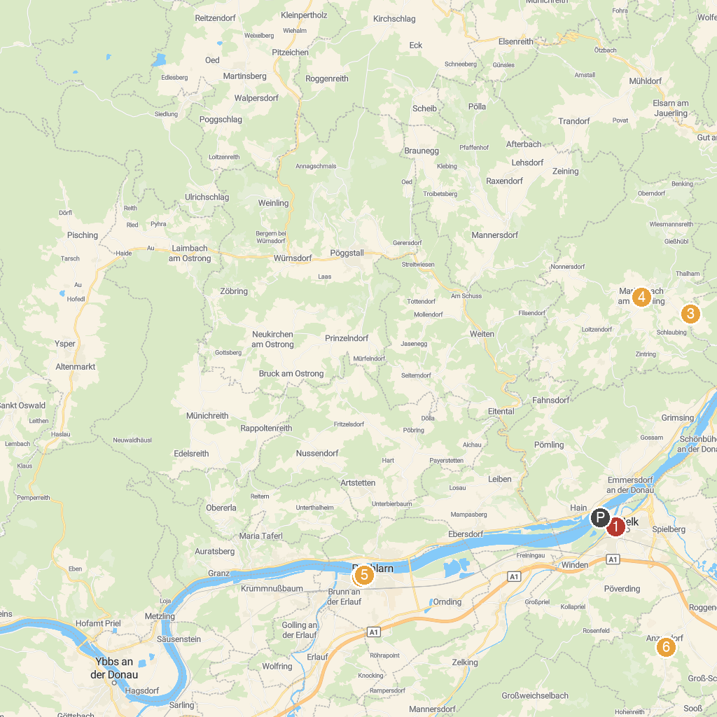 Melk, Lower Austria, Austria map with numbered points of interest