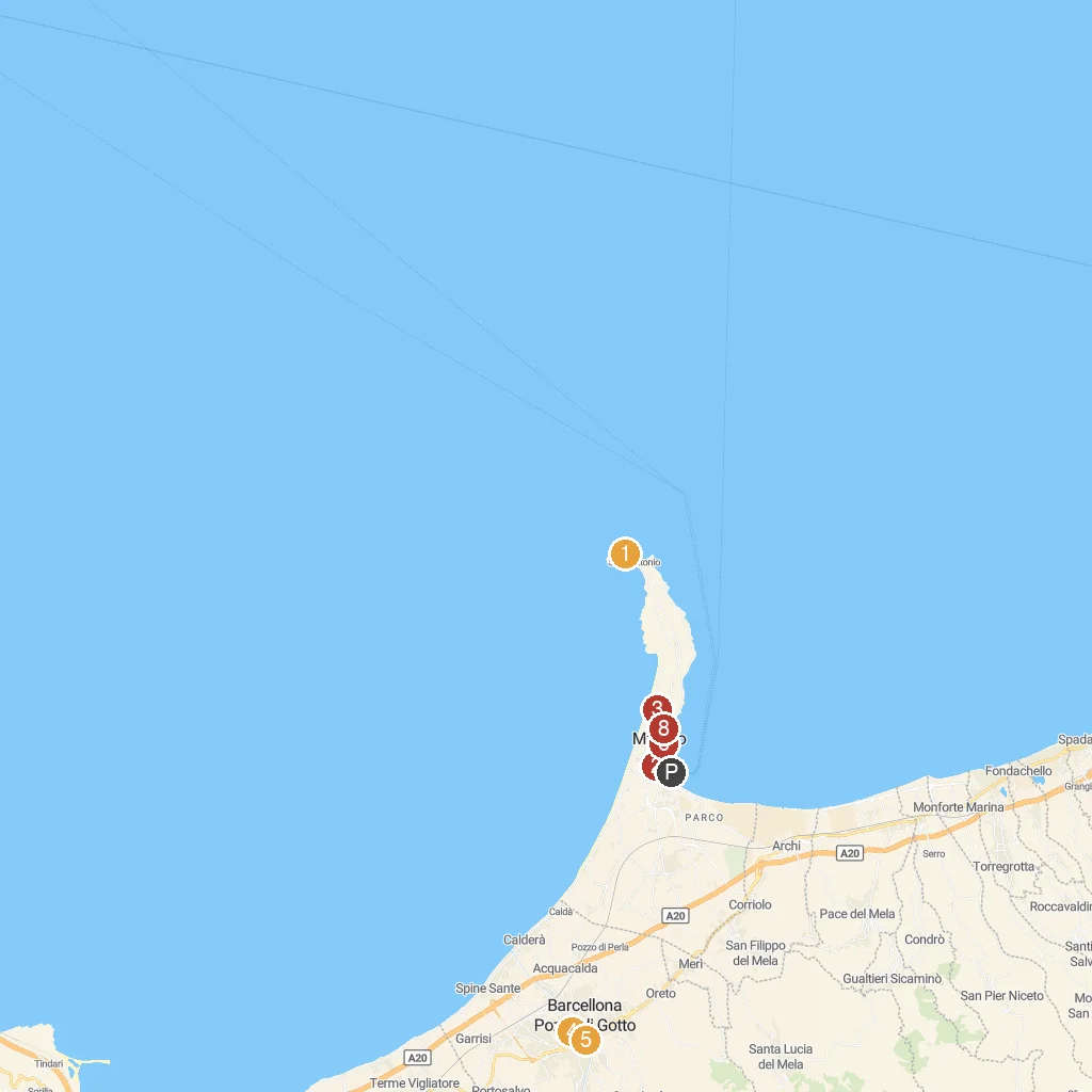 Milazzo, Sicily, Italy map with numbered points of interest