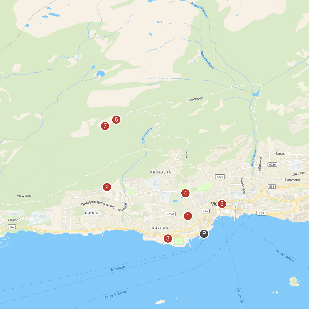 Molde, Møre og Romsdal, Norway map with numbered points of interest