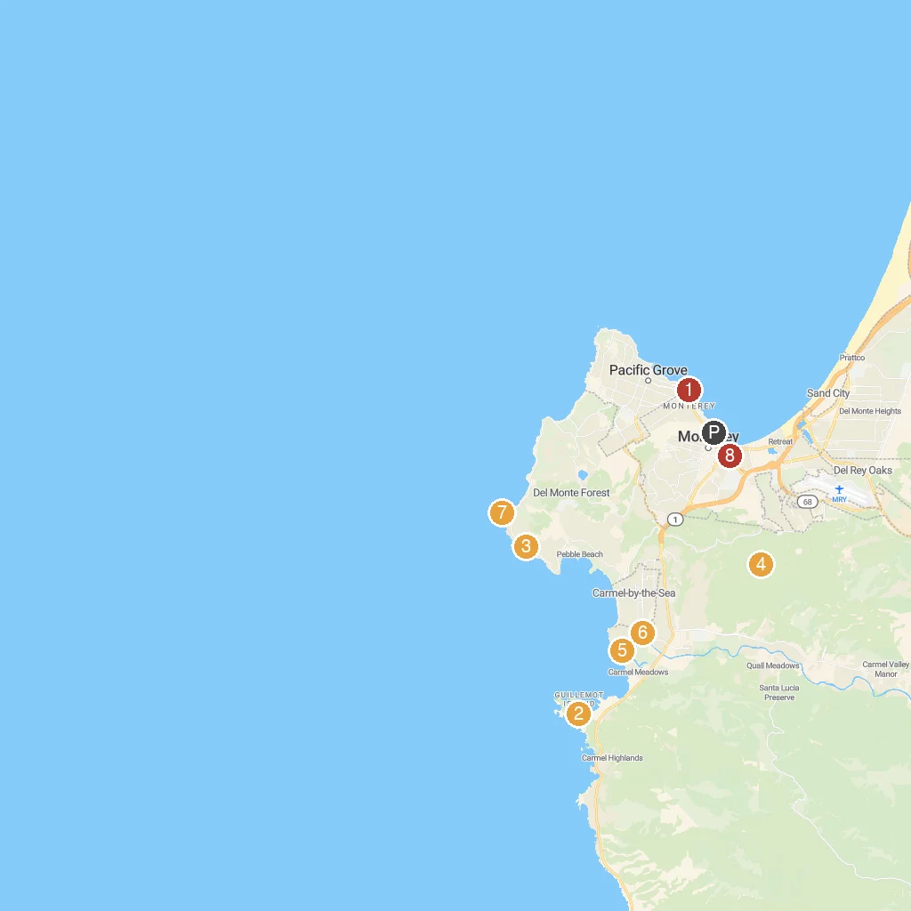 Monterey, California, USA map with numbered points of interest
