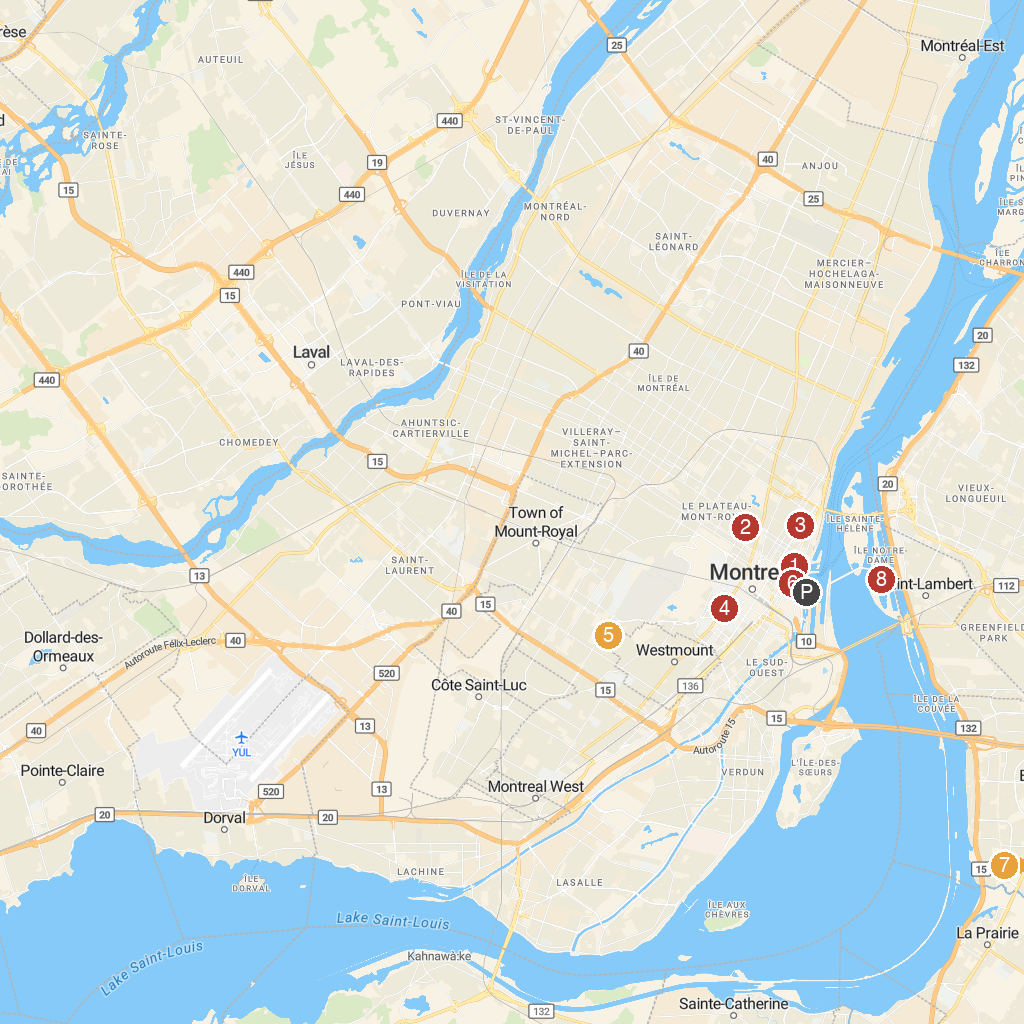 Montreal, Quebec, Canada map with numbered points of interest