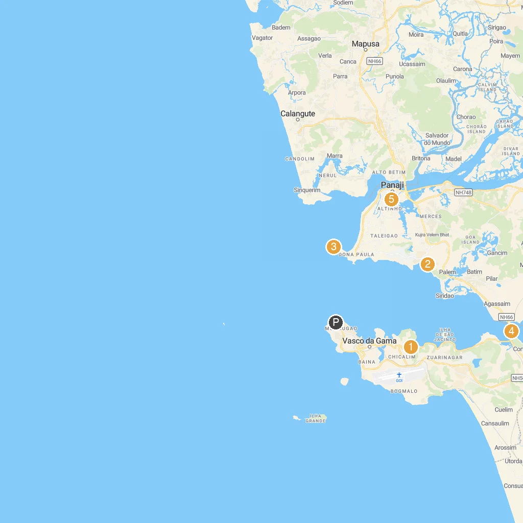 Mormugao, Goa, India map with numbered points of interest