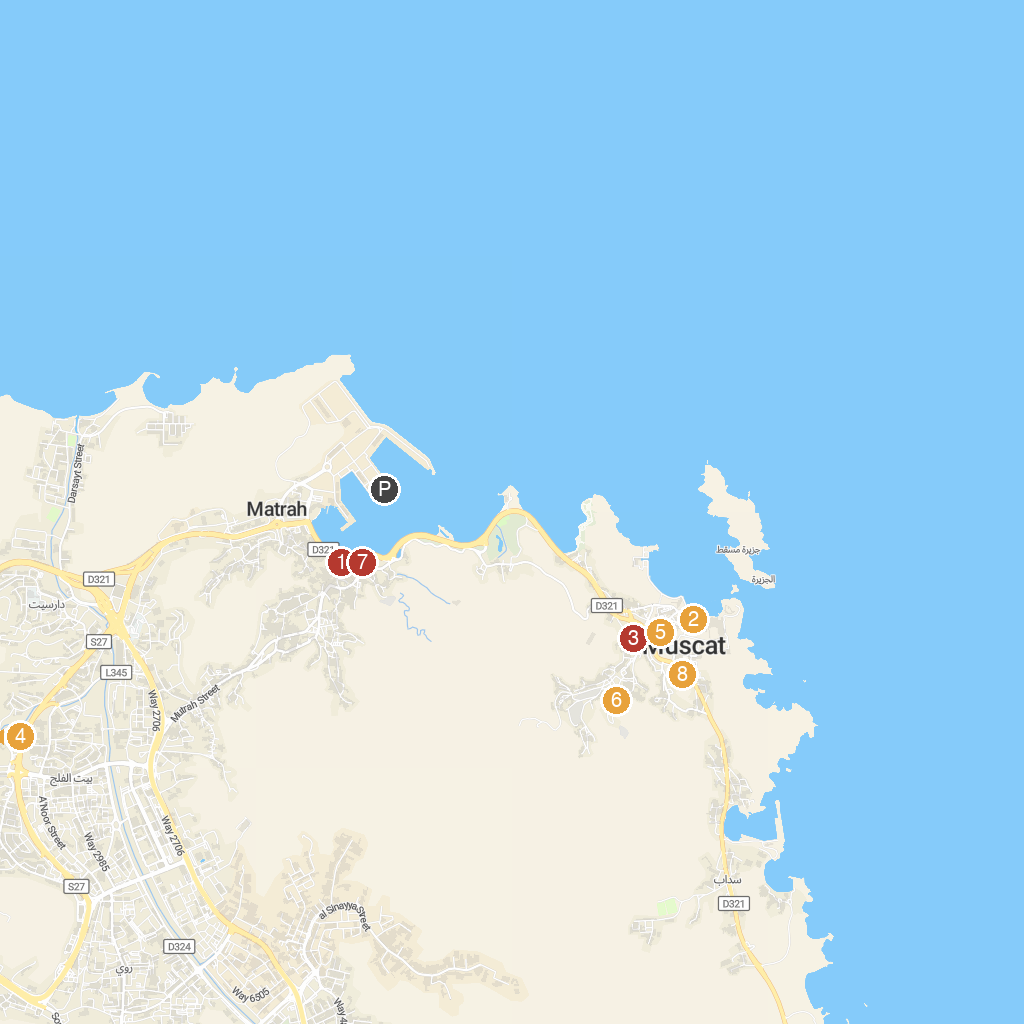 Muscat, Muscat Governorate, Oman map with numbered points of interest
