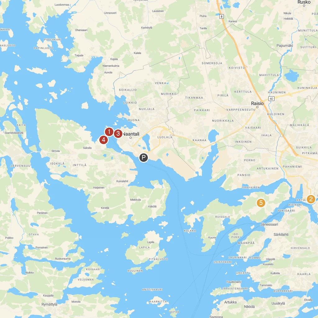 Naantali, Southwest Finland, Finland map with numbered points of interest