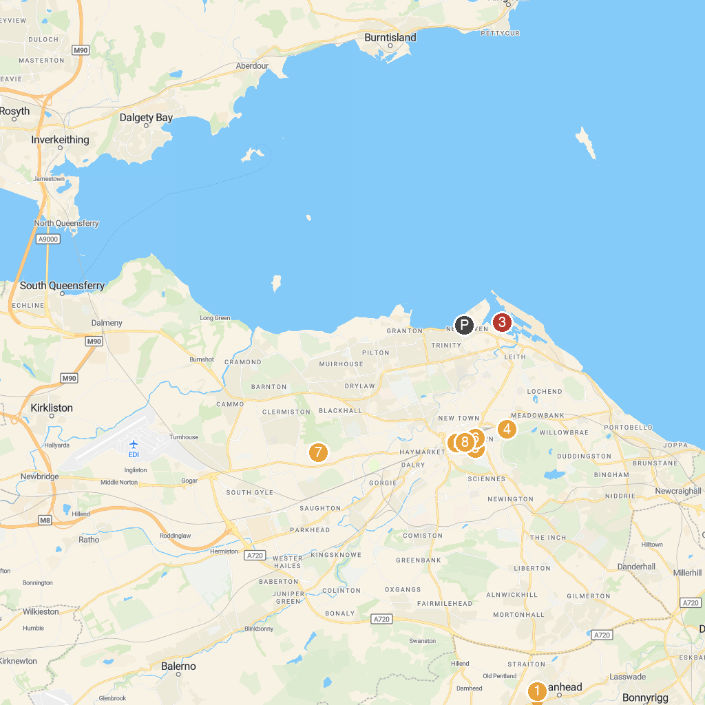 Newhaven, Edinburgh, Scotland map with numbered points of interest