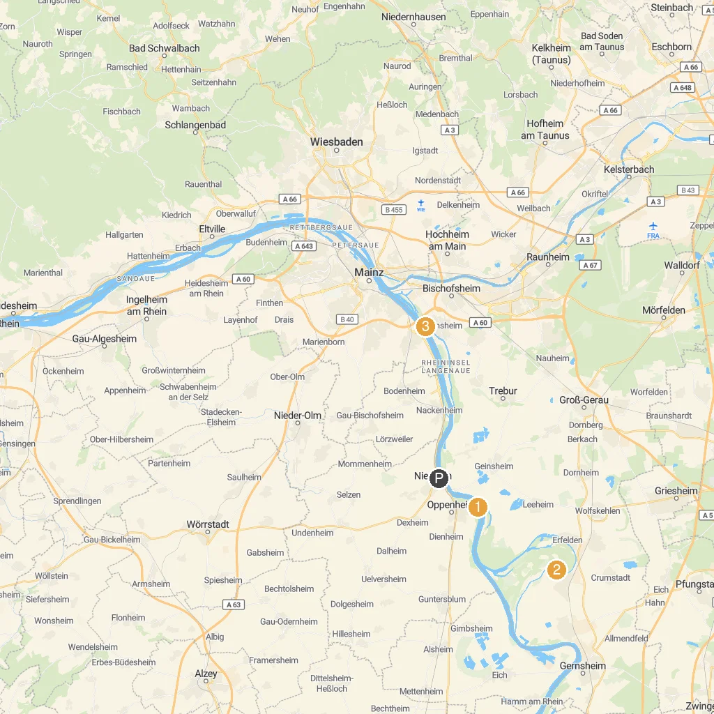Nierstein, Rhineland-Palatinate, Germany map with numbered points of interest