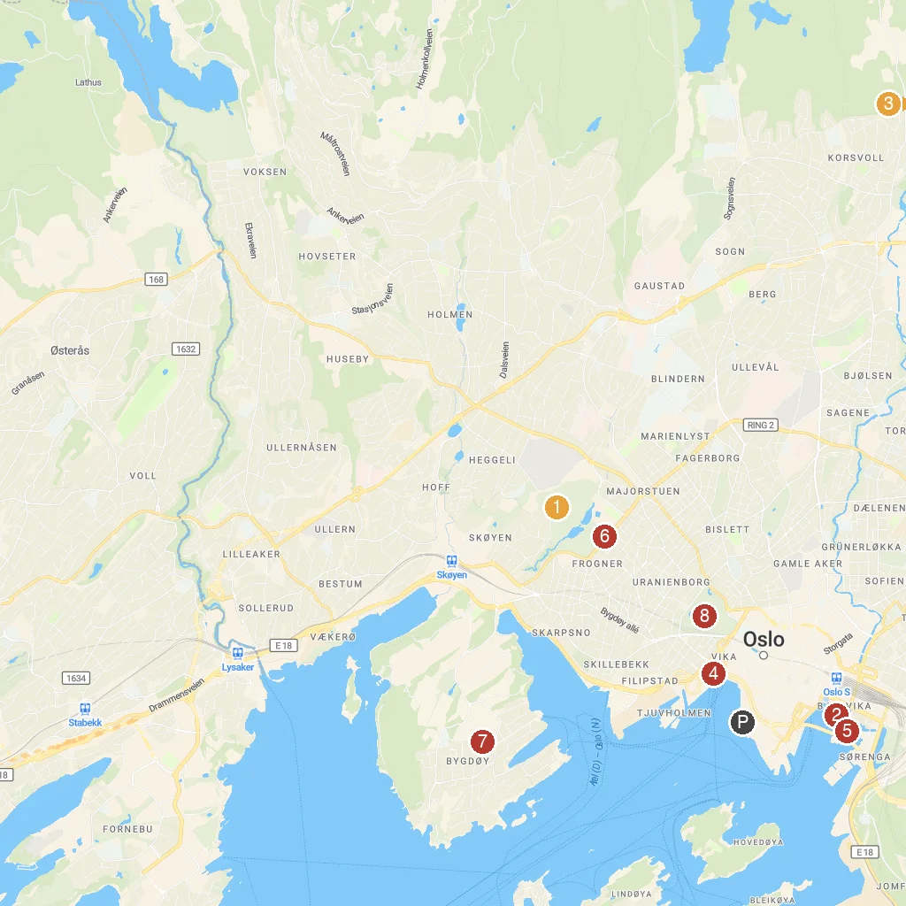 Oslo, Norway map with numbered points of interest