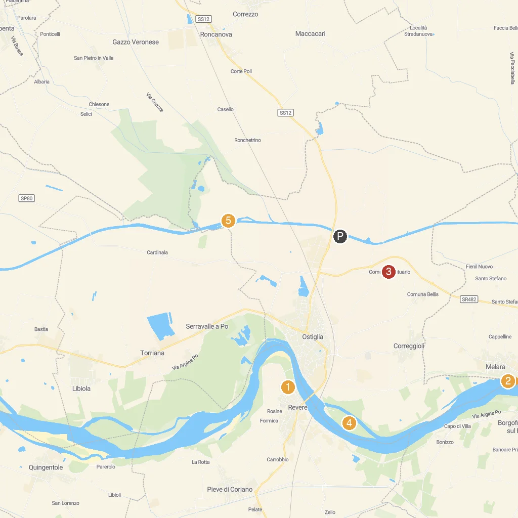 Ostiglia, Lombardy, Italy map with numbered points of interest