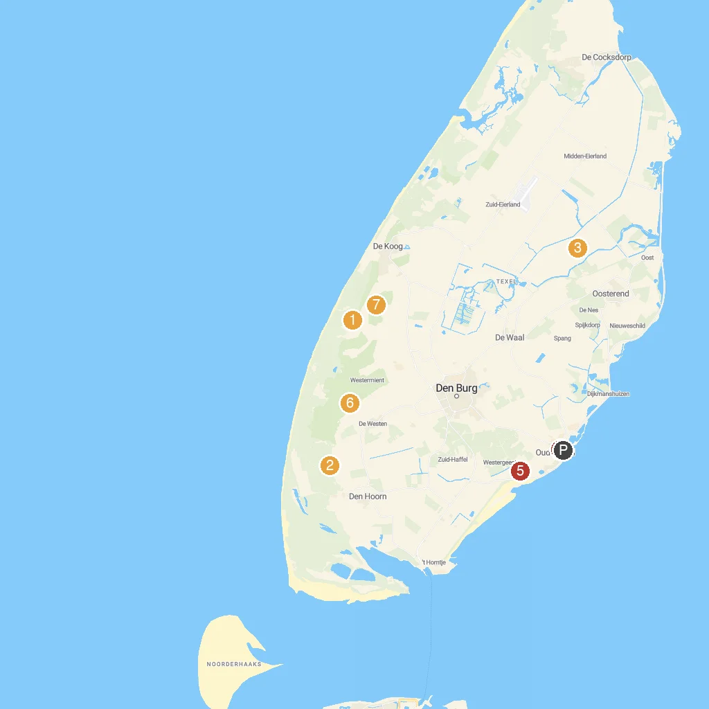 Oudeschild, Texel Island, Netherlands map with numbered points of interest