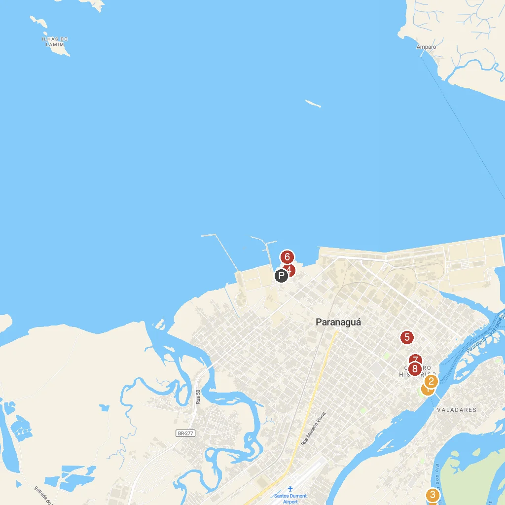 Paranaguá, Paraná, Brazil map with numbered points of interest