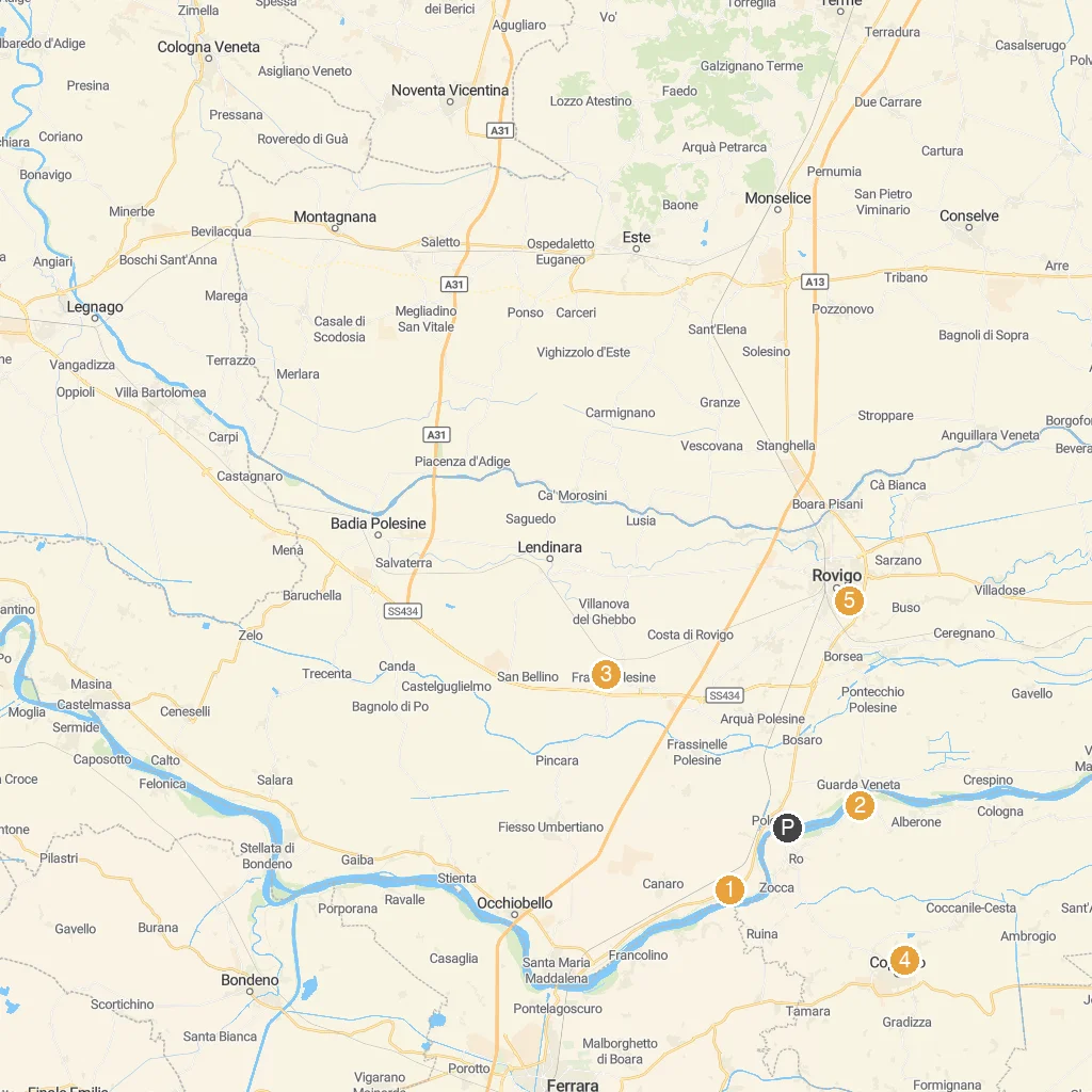 Polesella, Veneto, Italy map with numbered points of interest