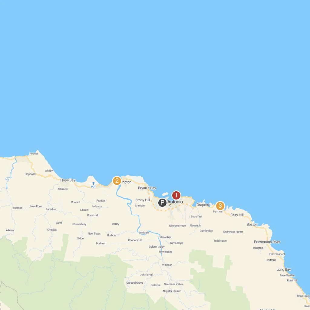 Port Antonio, Portland, Jamaica map with numbered points of interest