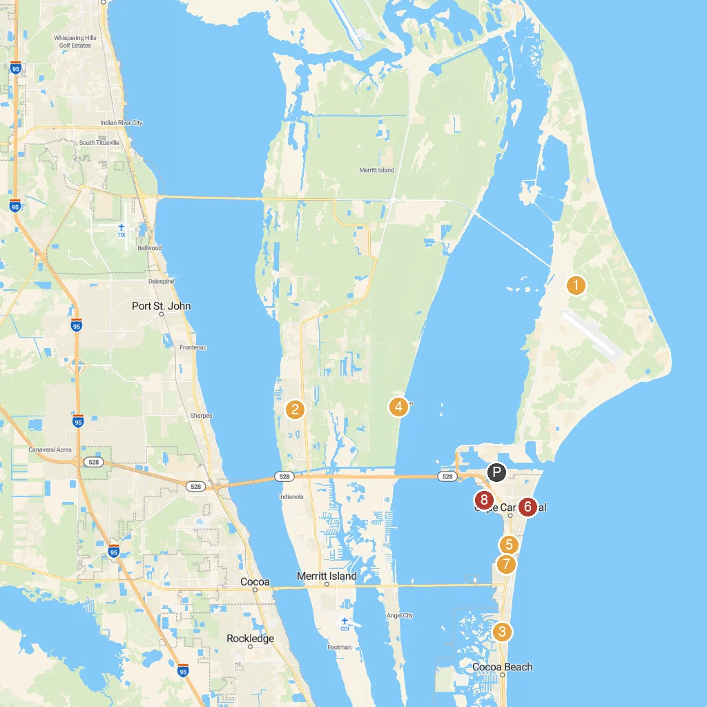 Port Canaveral, Florida, USA map with numbered points of interest