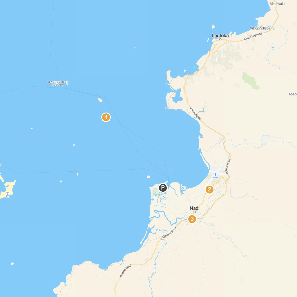 Port Denarau, Viti Levu, Fiji map with numbered points of interest