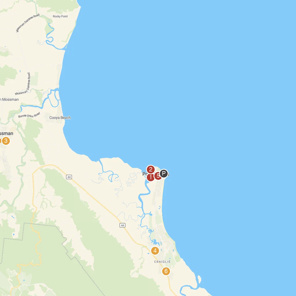 Port Douglas, Queensland, Australia map with numbered points of interest